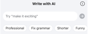 Screenshot of a "Write with AI" offer that appeared when creating a new social media post.