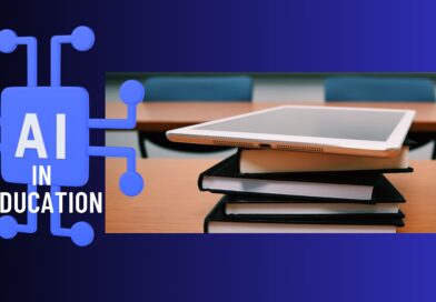 graphic of AI in education with books and tablet