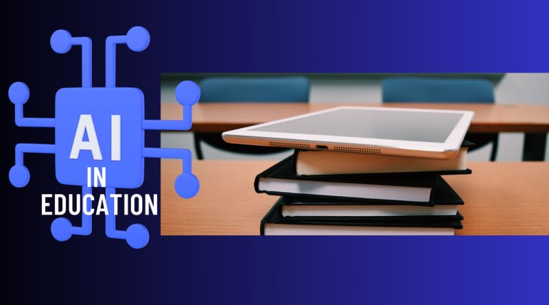 graphic of AI in education with books and tablet