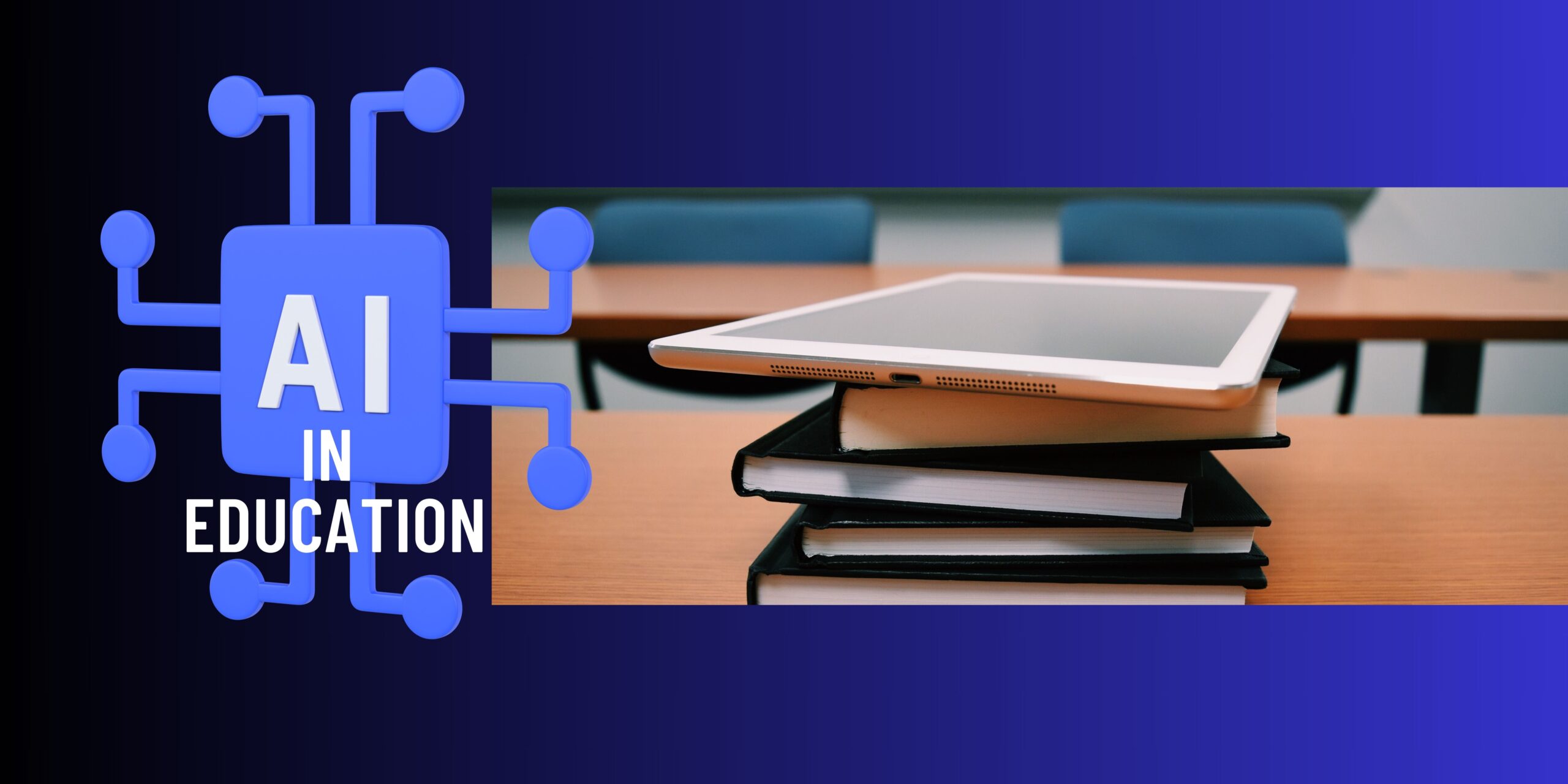 graphic of AI in education with books and tablet