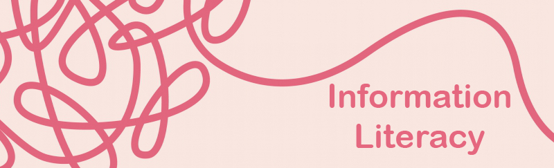 Dark pink string on a pale pink background and the words Information Literacy and Future