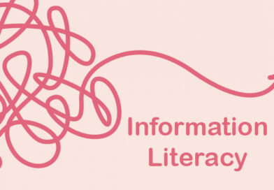 The words Information Literacy and a dark pink string that leads to the word Future